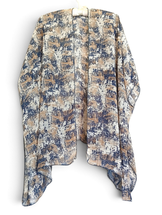 Unbranded Tops - Sand n Sky Abstract Print Kimono sheer open front Blouse Beige Blue flowy draped